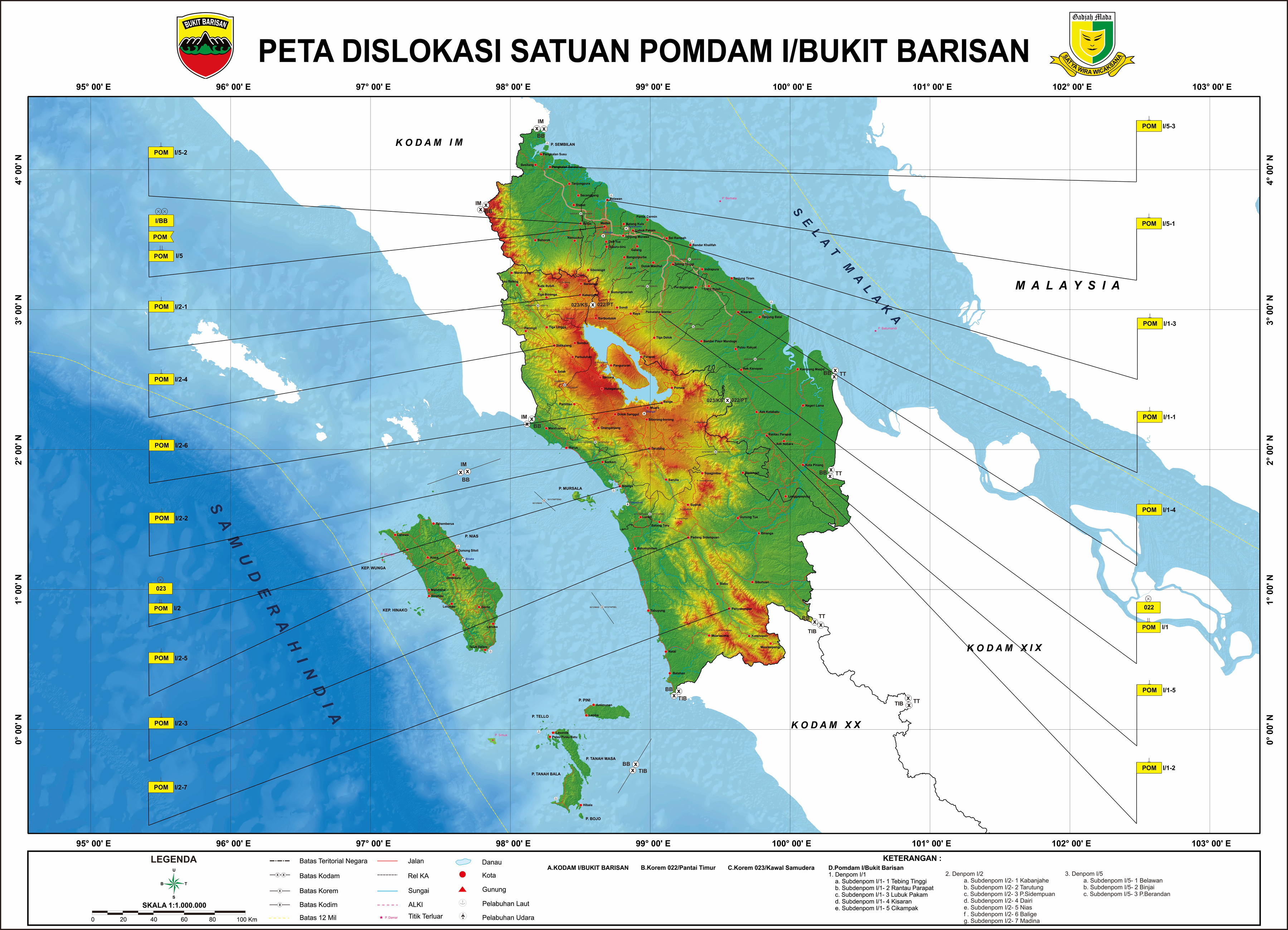 Peta Dislokasi Satuan Pomdam I/Bukit Barisan